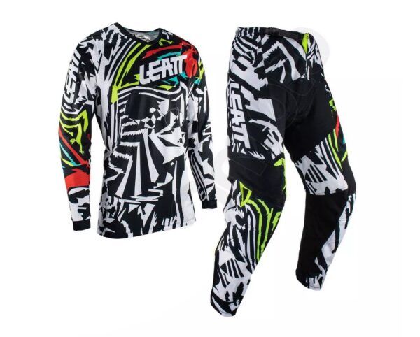 Leatt motorkářské cross enduro oblečení dres + kalhoty 3.5 zebra bílá černá