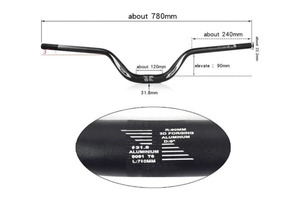 Vyšší řídítka (31,8mm) (zdvih 90mm) (Černé) na Sur-Ron X/L1e/Talaria Sting