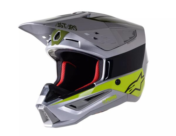 Alpinestars S-M5 Bond enduro motocyklová přilba stříbrná-fluo žlutá-vojensky zelená lesklá